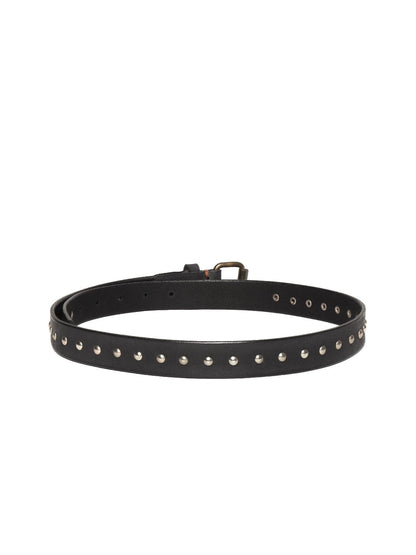Women's Black Double Rivet Row Leather Belt