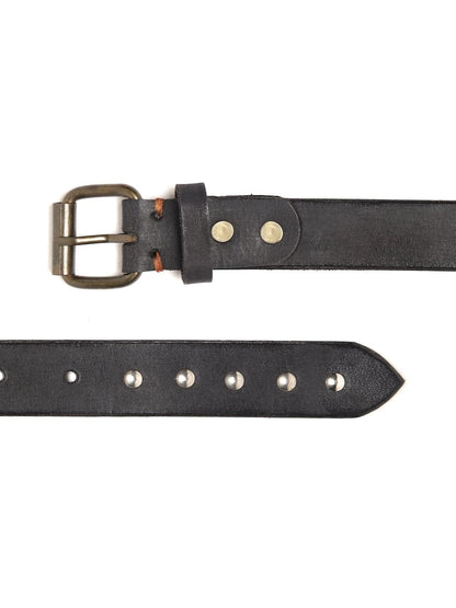 Women's Black Double Rivet Row Leather Belt