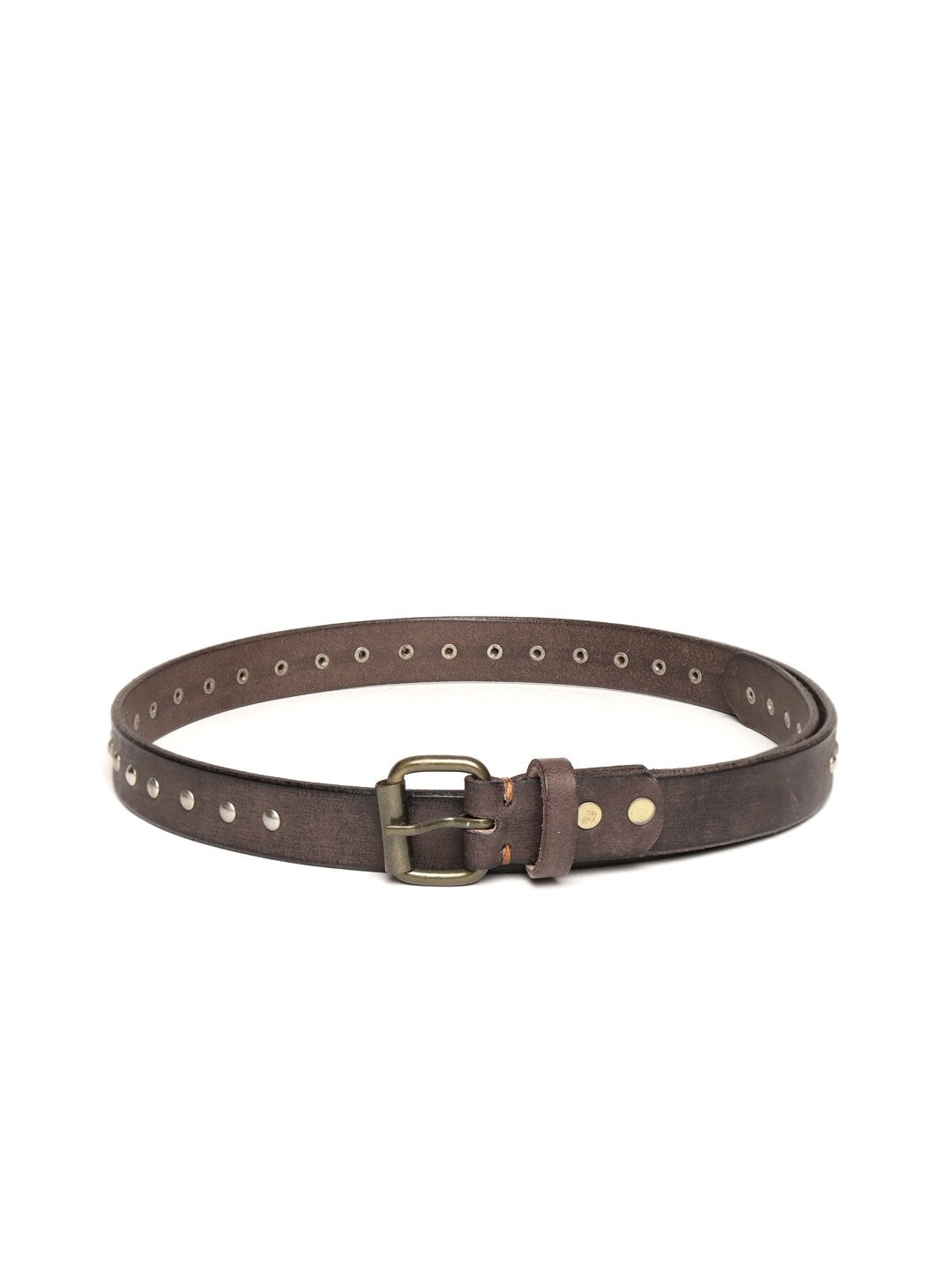 Women's Brown Double Rivet Row Leather Belt