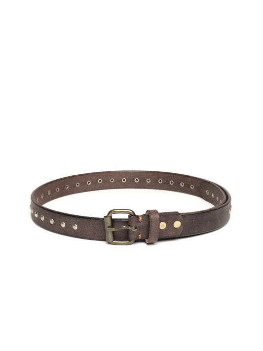 Women's Brown Double Rivet Row Leather Belt