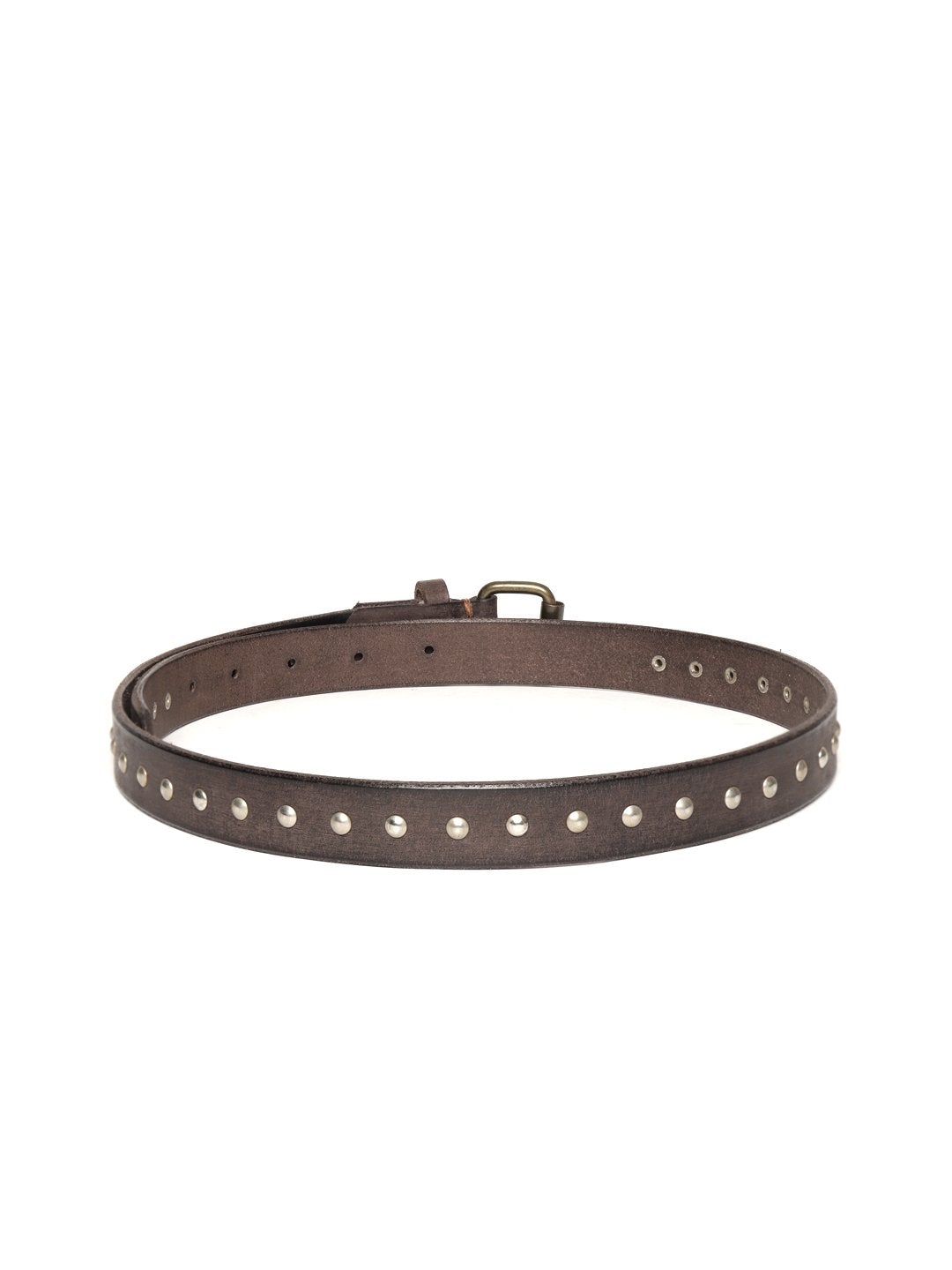 Women's Brown Double Rivet Row Leather Belt
