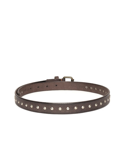 Women's Brown Double Rivet Row Leather Belt