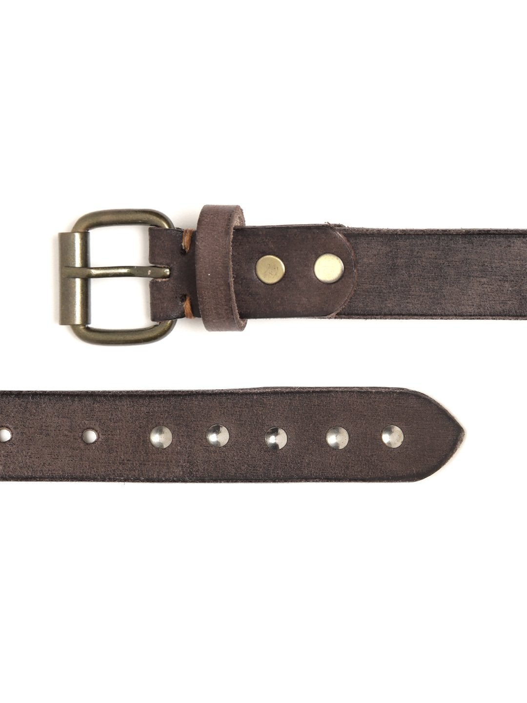Women's Brown Double Rivet Row Leather Belt