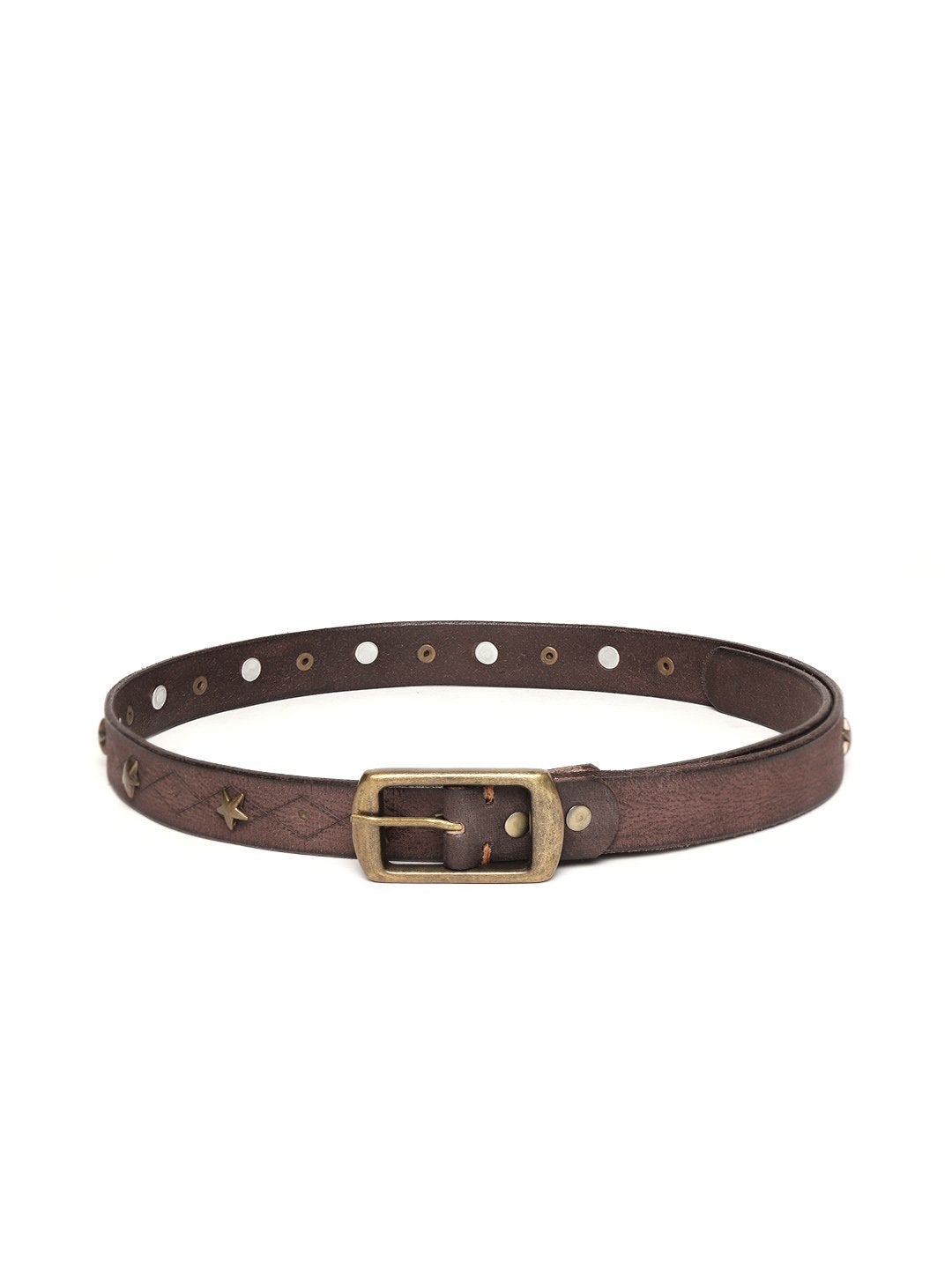 Women's Brown Leather Star Studded Belt