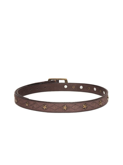 Women's Brown Leather Star Studded Belt