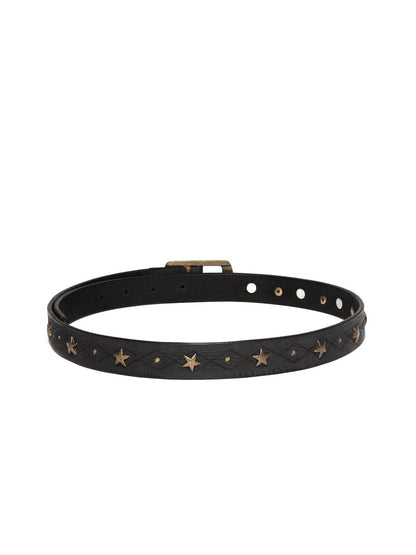 Women's Black Leather Star Studded Belt