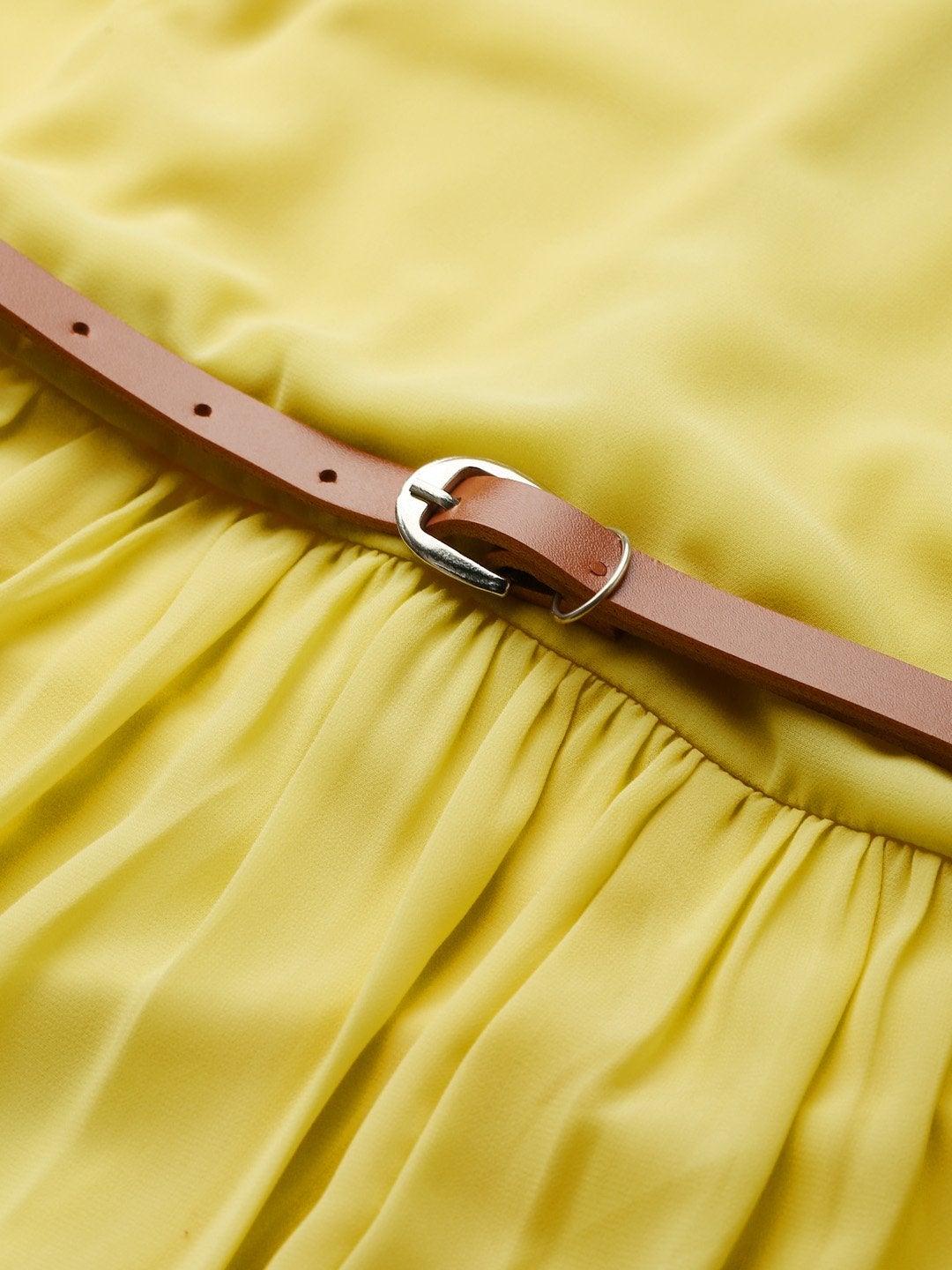 Women's Yellow Sleeveless Belted Maxi Dress