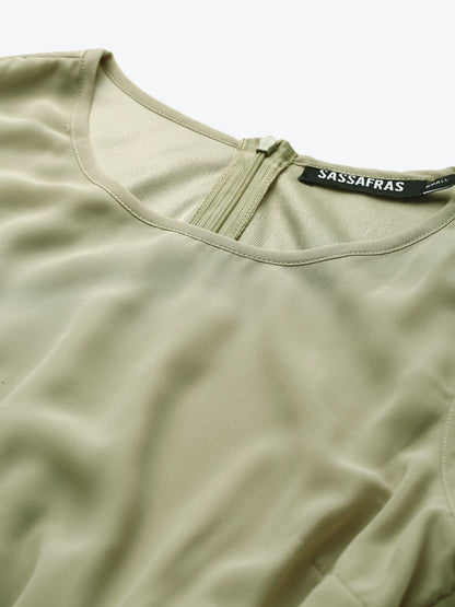 Women's Olive Sleeveless Belted Maxi Dress