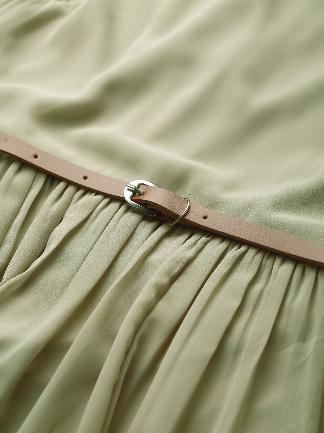 Women's Olive Sleeveless Belted Maxi Dress
