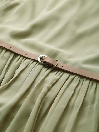 Women's Olive Sleeveless Belted Maxi Dress