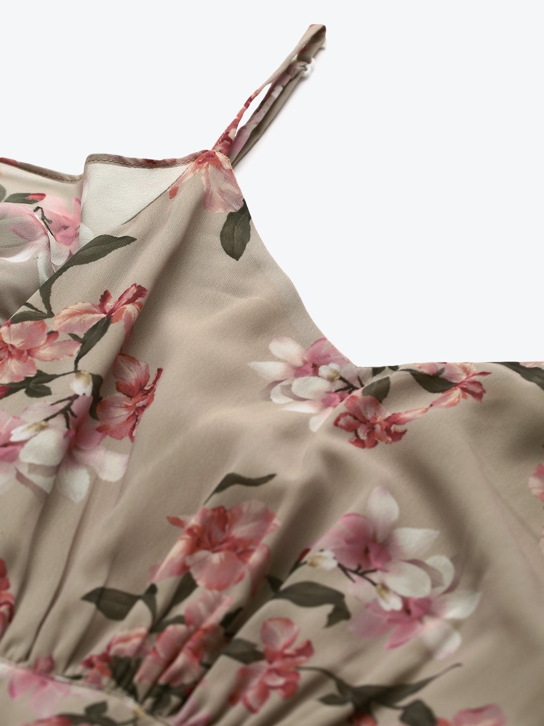 Women's Olive Floral Cold Shoulder Maxi Dress