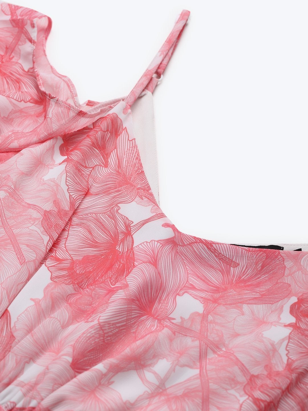 Women's Pink Floral Cold Shoulder Maxi Dress
