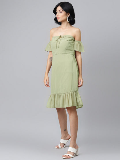 Women's Olive Off Shoulder Skater Dress
