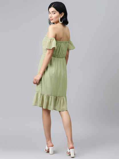 Women's Olive Off Shoulder Skater Dress