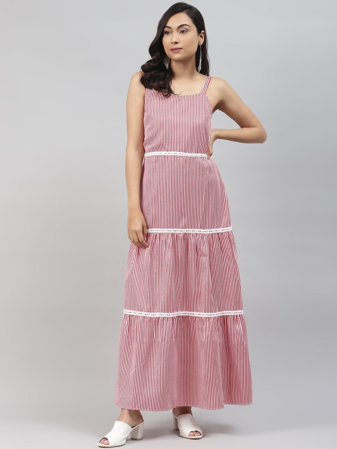 Women's Red Stripes Strappy Maxi Dress