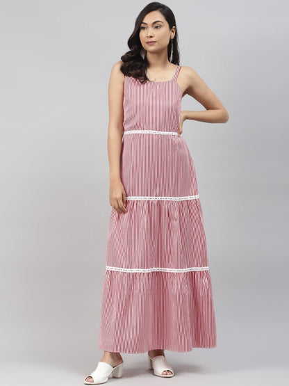 Women's Red Stripes Strappy Maxi Dress
