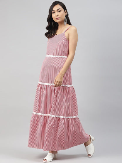 Women's Red Stripes Strappy Maxi Dress