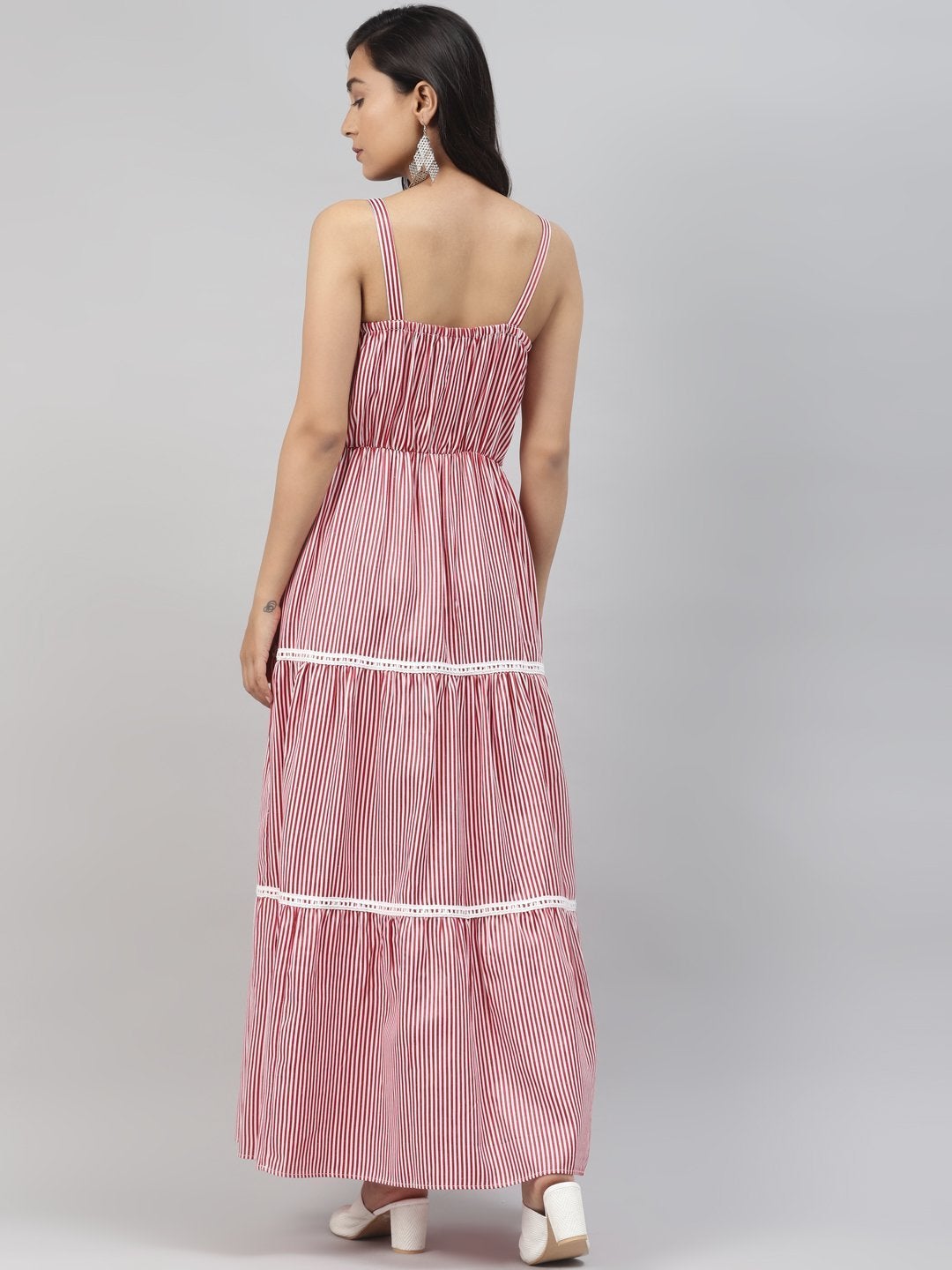 Women's Red Stripes Strappy Maxi Dress