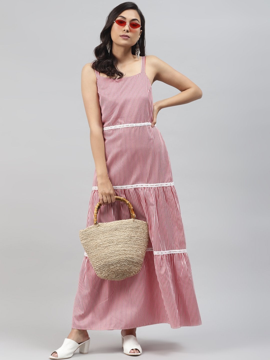 Women's Red Stripes Strappy Maxi Dress