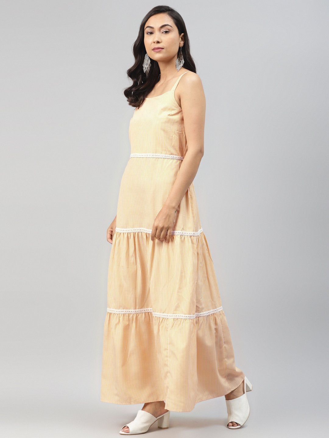 Women's Yellow Stripes Strappy Maxi Dress