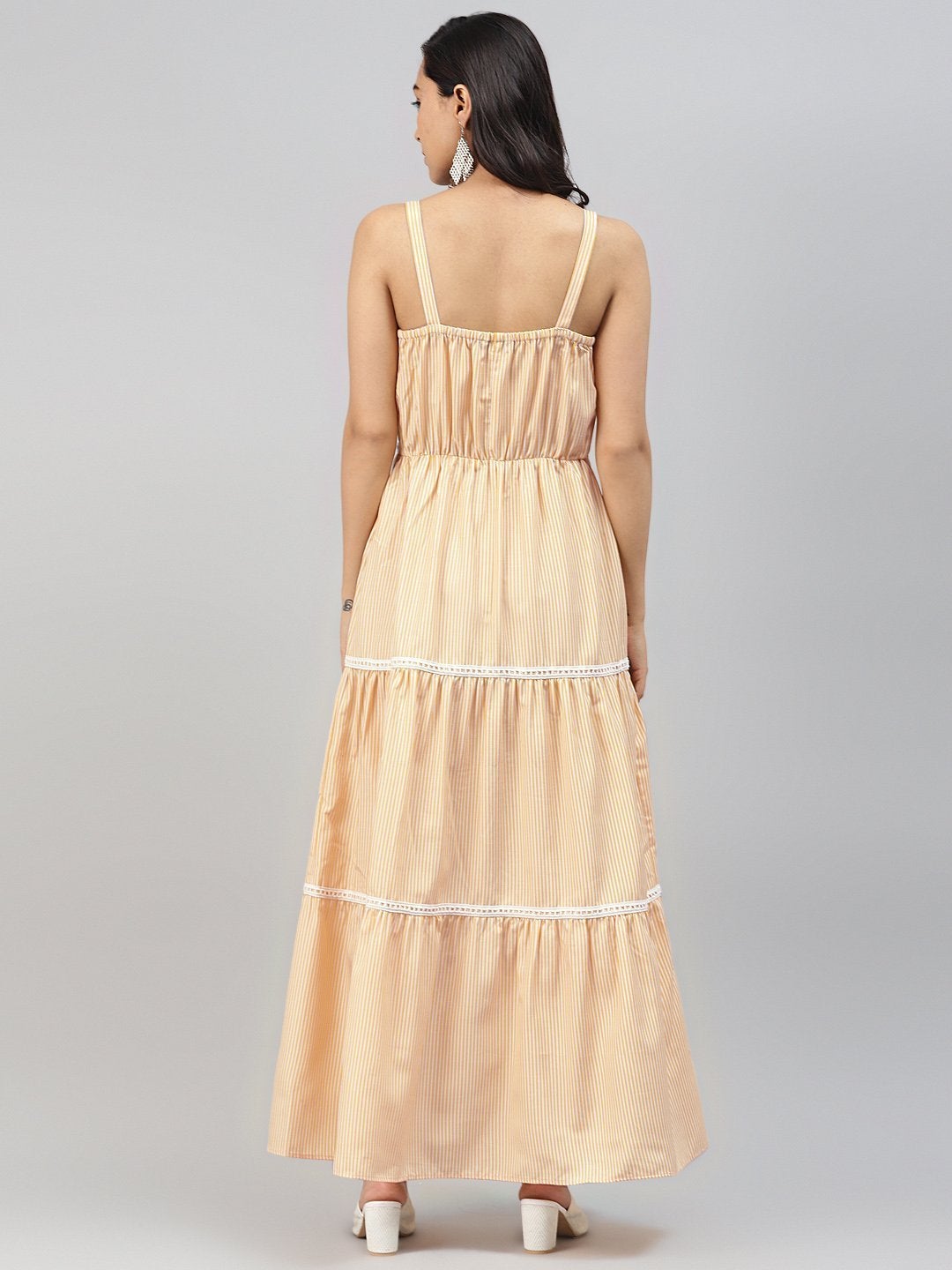 Women's Yellow Stripes Strappy Maxi Dress