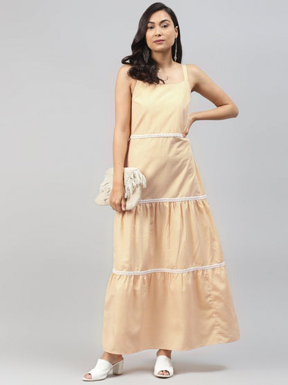 Women's Yellow Stripes Strappy Maxi Dress