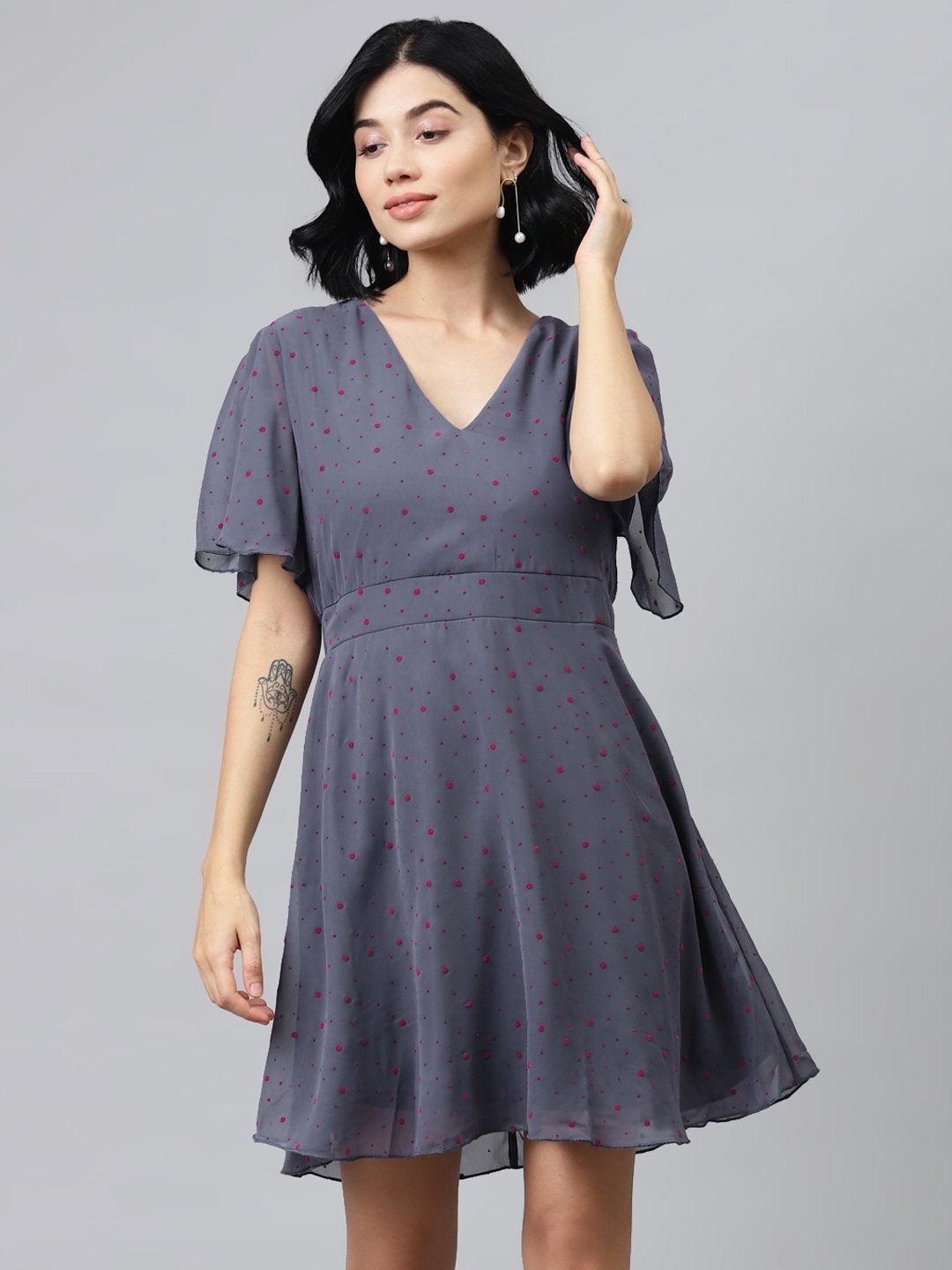 Women's Blue Flock Print Skater Dress