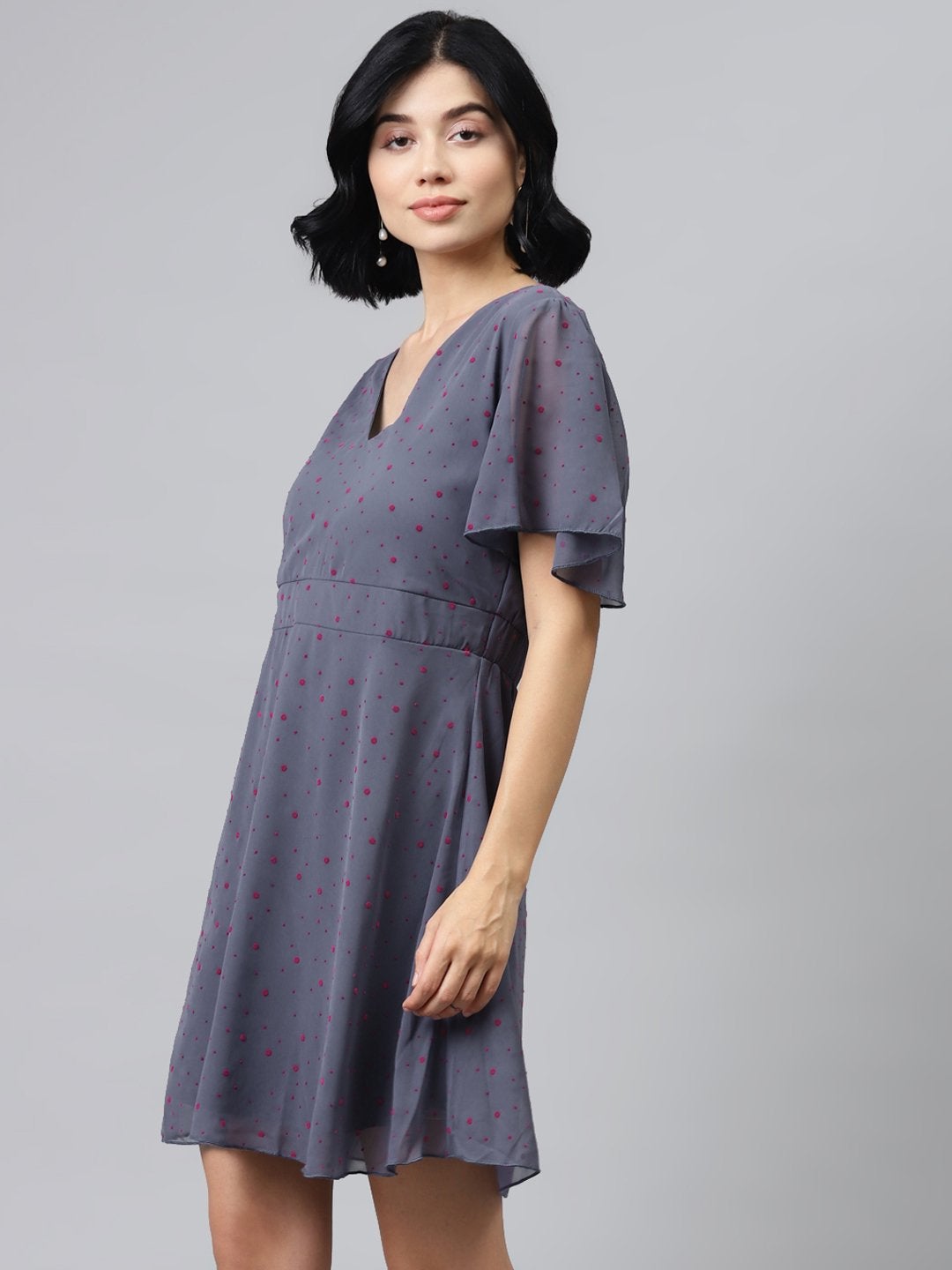 Women's Blue Flock Print Skater Dress