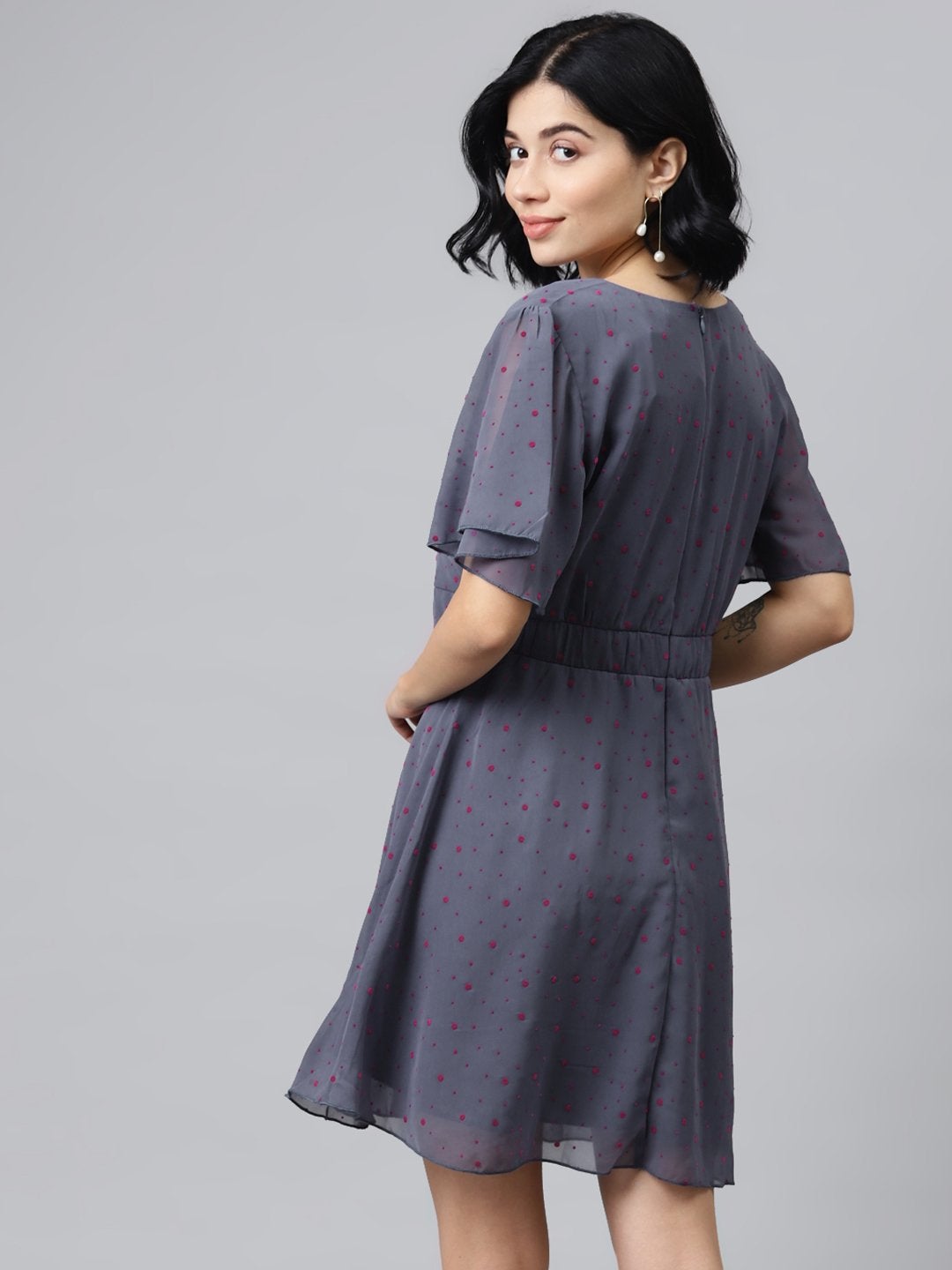 Women's Blue Flock Print Skater Dress