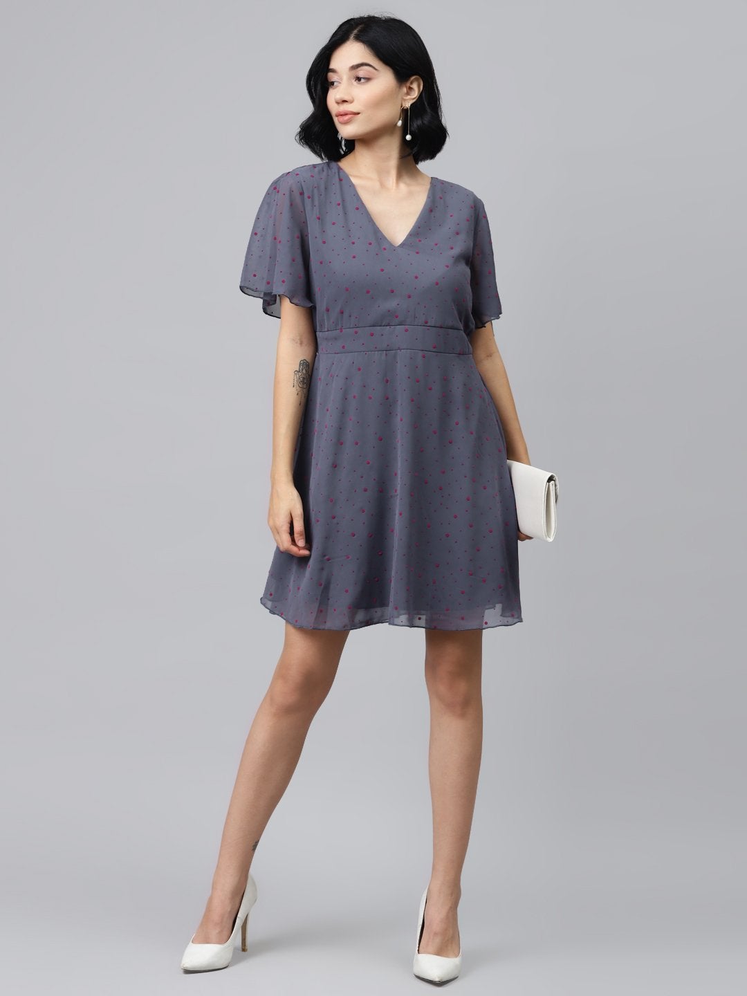 Women's Blue Flock Print Skater Dress