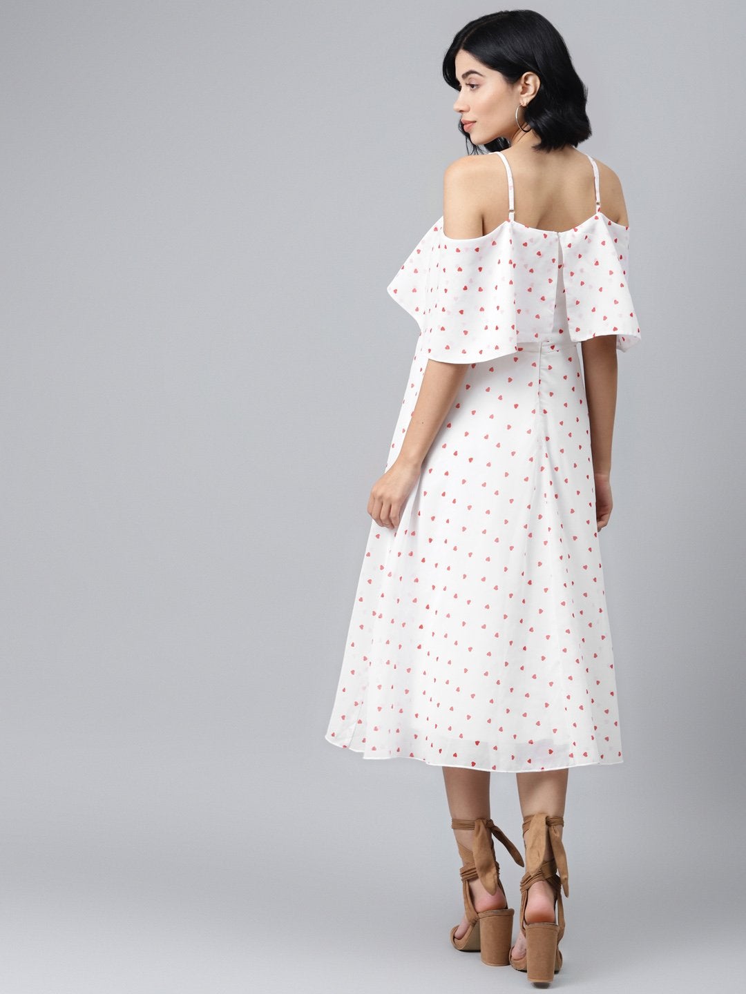 Women's White Strappy Red Hearts Cold Shoulder Dress