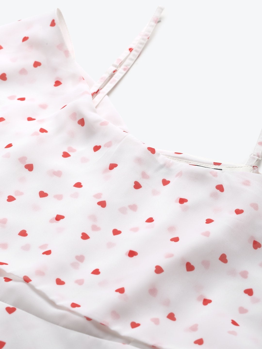 Women's White Strappy Red Hearts Cold Shoulder Dress