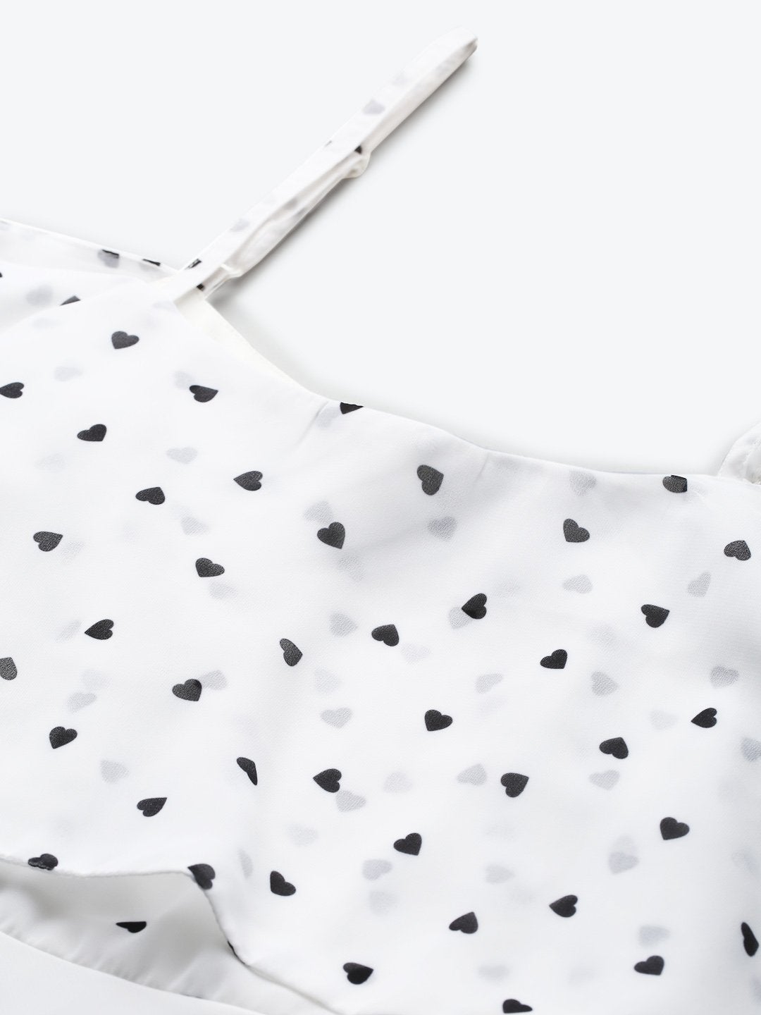 Women's White Strappy Black Hearts Cold Shoulder Dress