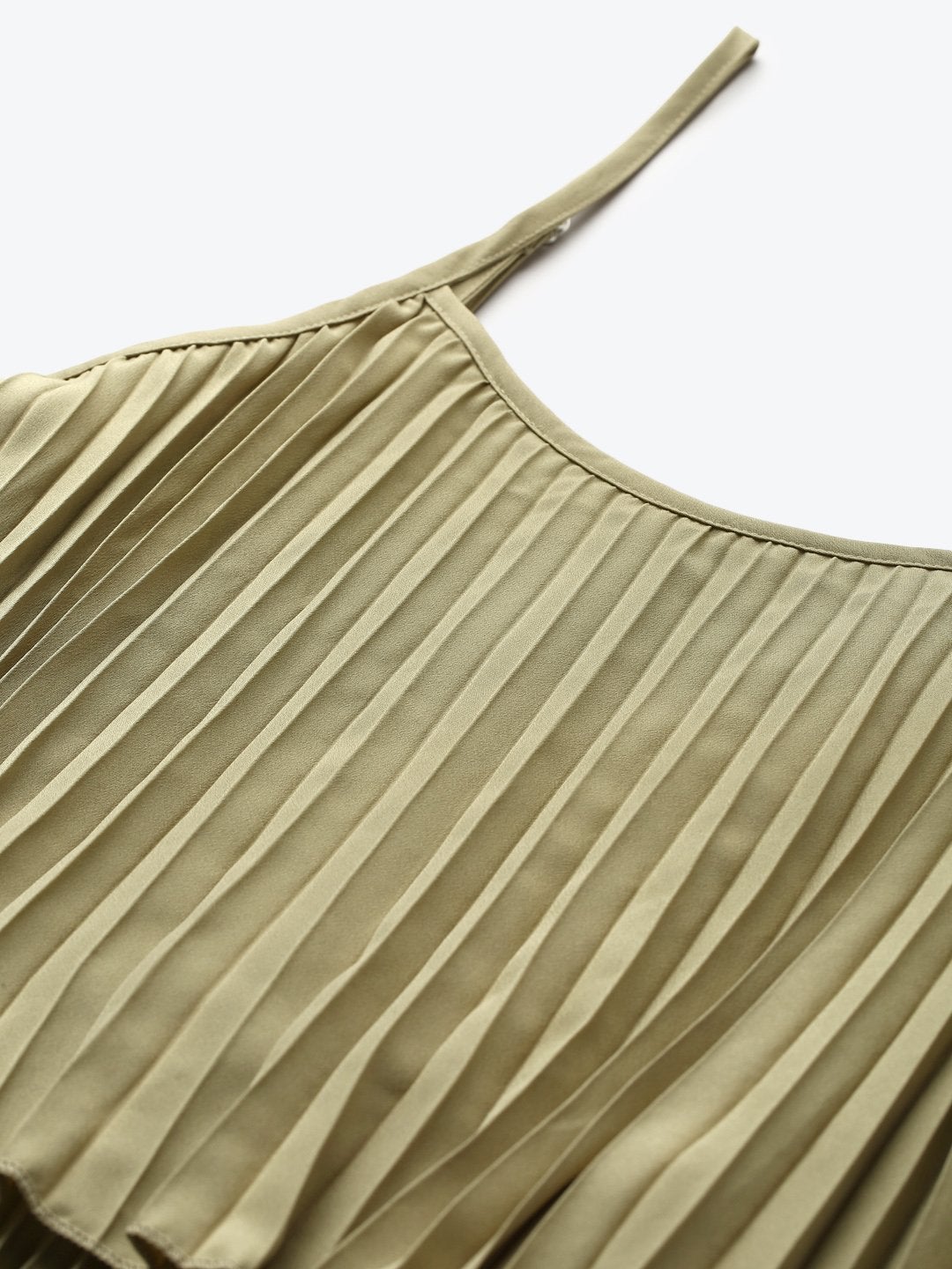 Women's Olive Strappy Pleated Maxi Dress
