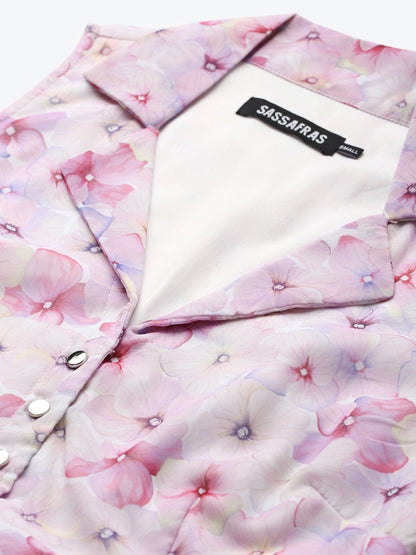 Women's Pink Floral Notch Collar Maxi Dress