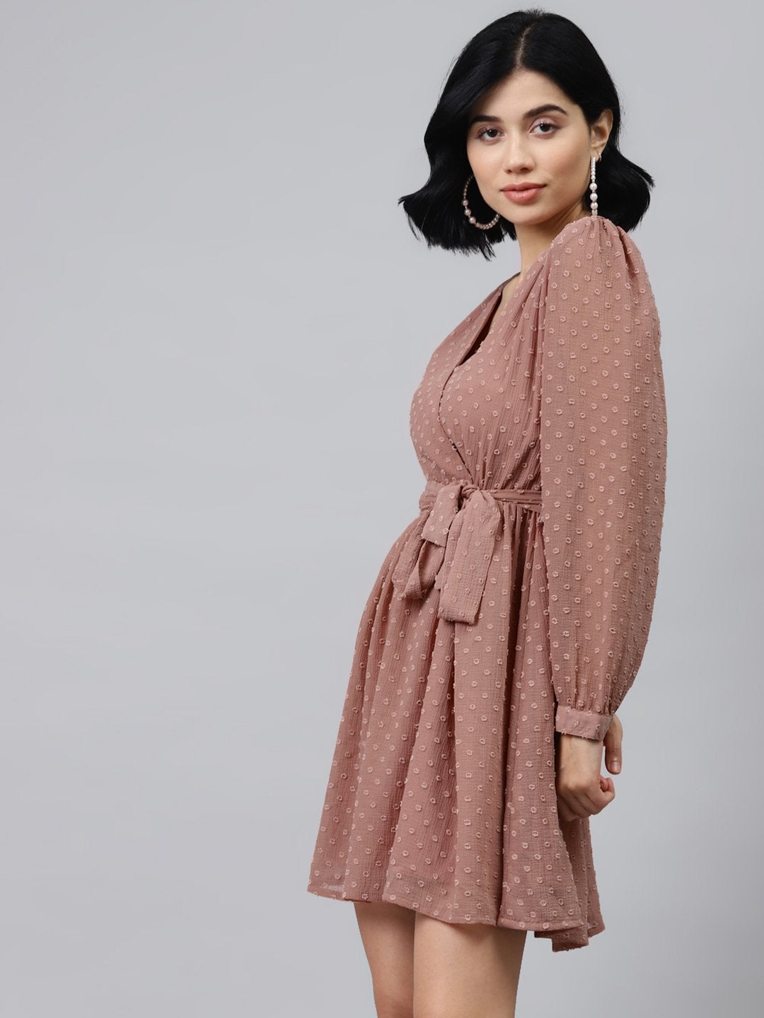 Women's Dusty Pink Wrap Full Sleeves Dress