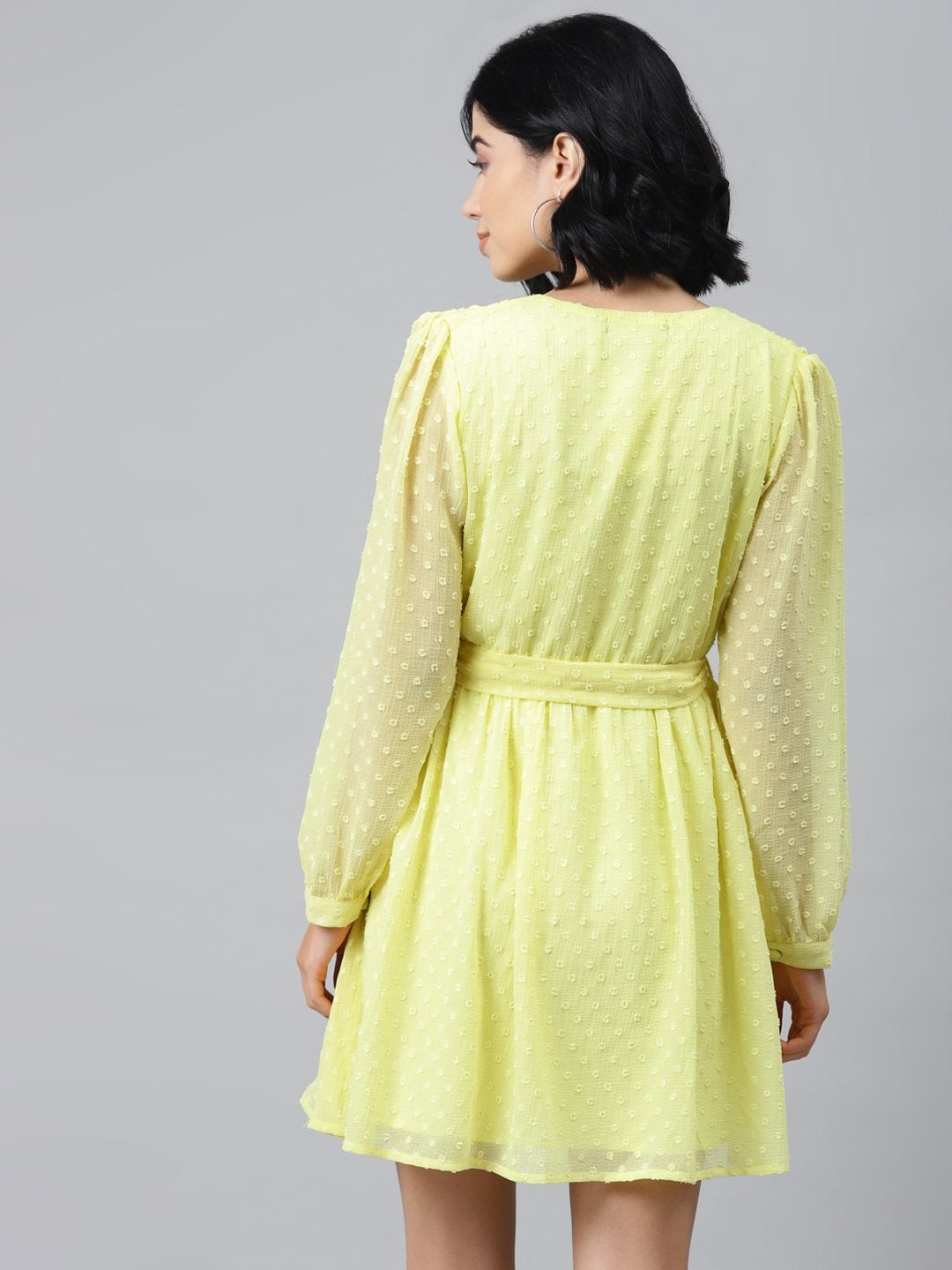 Women's Yellow Wrap Full Sleeves Dress