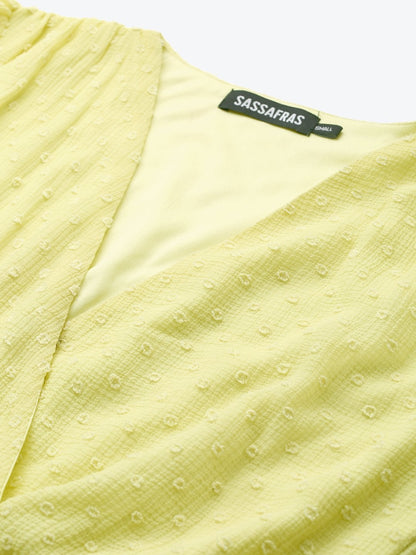 Women's Yellow Wrap Full Sleeves Dress