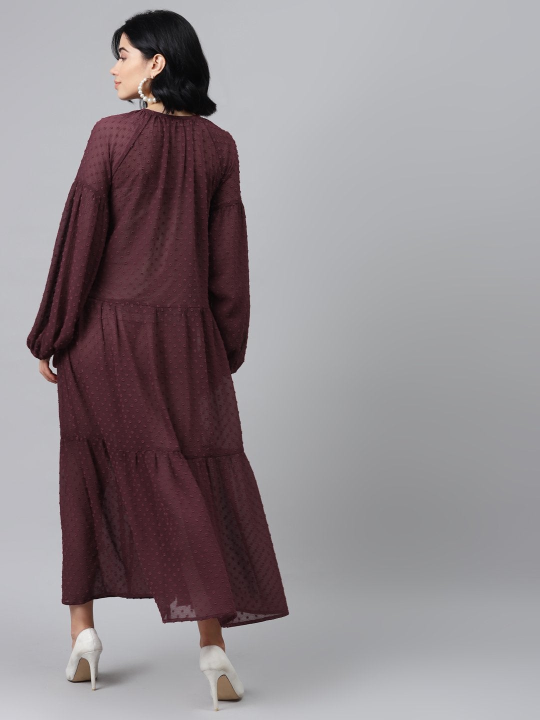 Women's Burgundy Tiered Maxi Dress With Inner