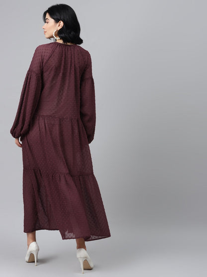Women's Burgundy Tiered Maxi Dress With Inner