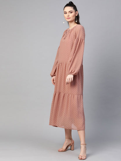 Women's Dusty Pink Tiered Maxi Dress With Inner
