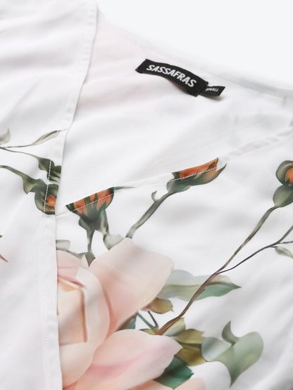 Women's White Floral Pleated Midi Dress