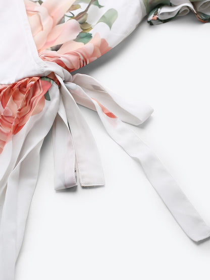 Women's White Floral Pleated Midi Dress