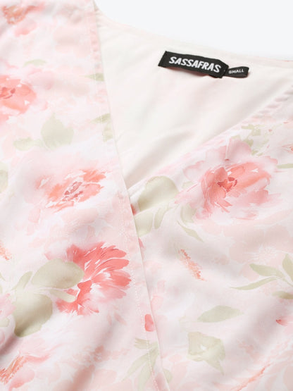 Women's Light Pink Floral Pleated Midi Dress