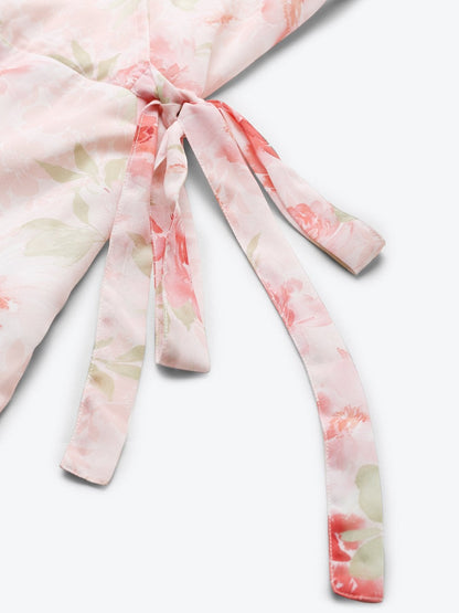 Women's Light Pink Floral Pleated Midi Dress