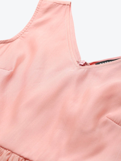 Women's Pastel Pink Sleevelees Belted Mini Dress