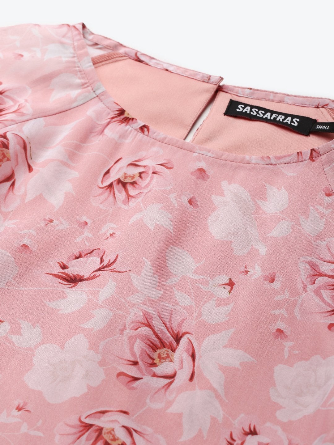 Women's Pink Floral Drop Shoulder Tiered Dress