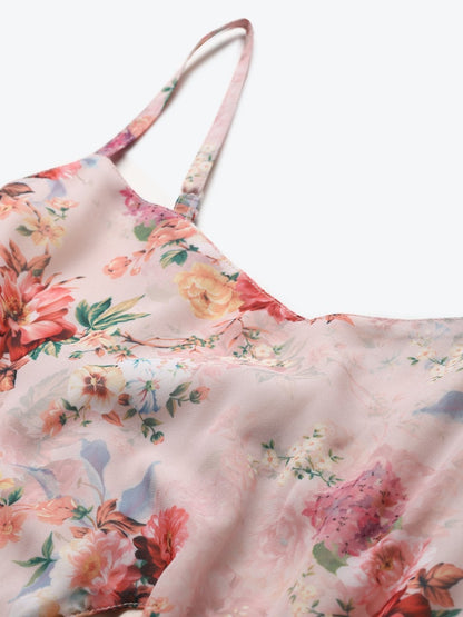 Women's Peach Floral Front Cut Out Maxi Dress