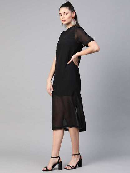 Women's Black Sheer Sheath Dress With Inner
