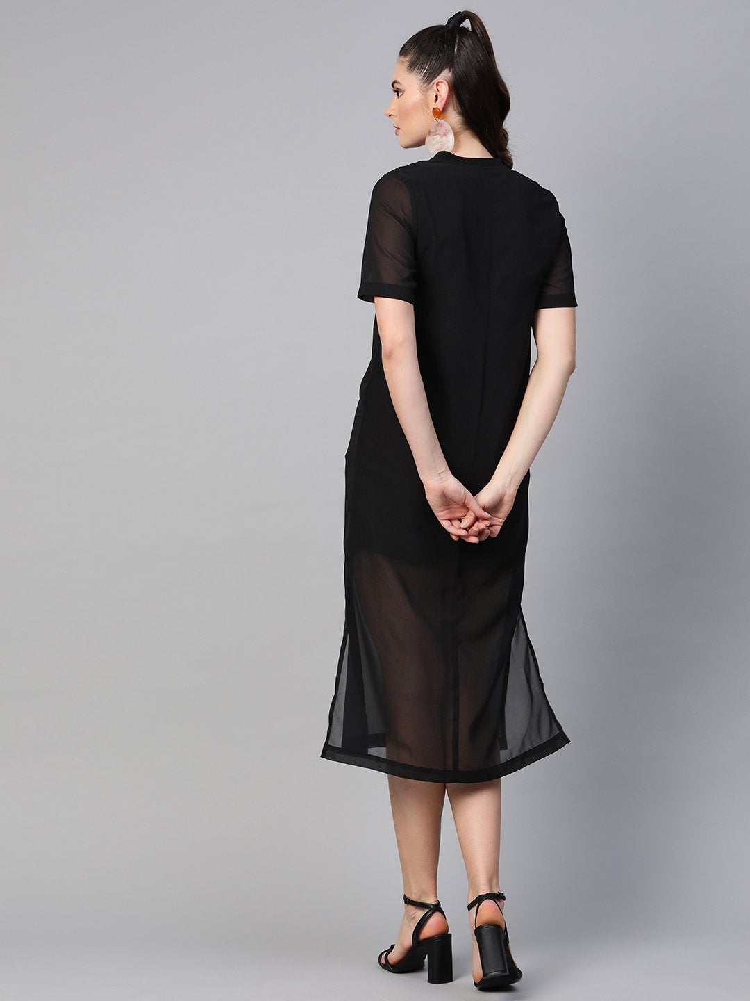 Women's Black Sheer Sheath Dress With Inner